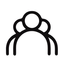 Three outlined figures grouped together, one larger in the foreground with another either side. 