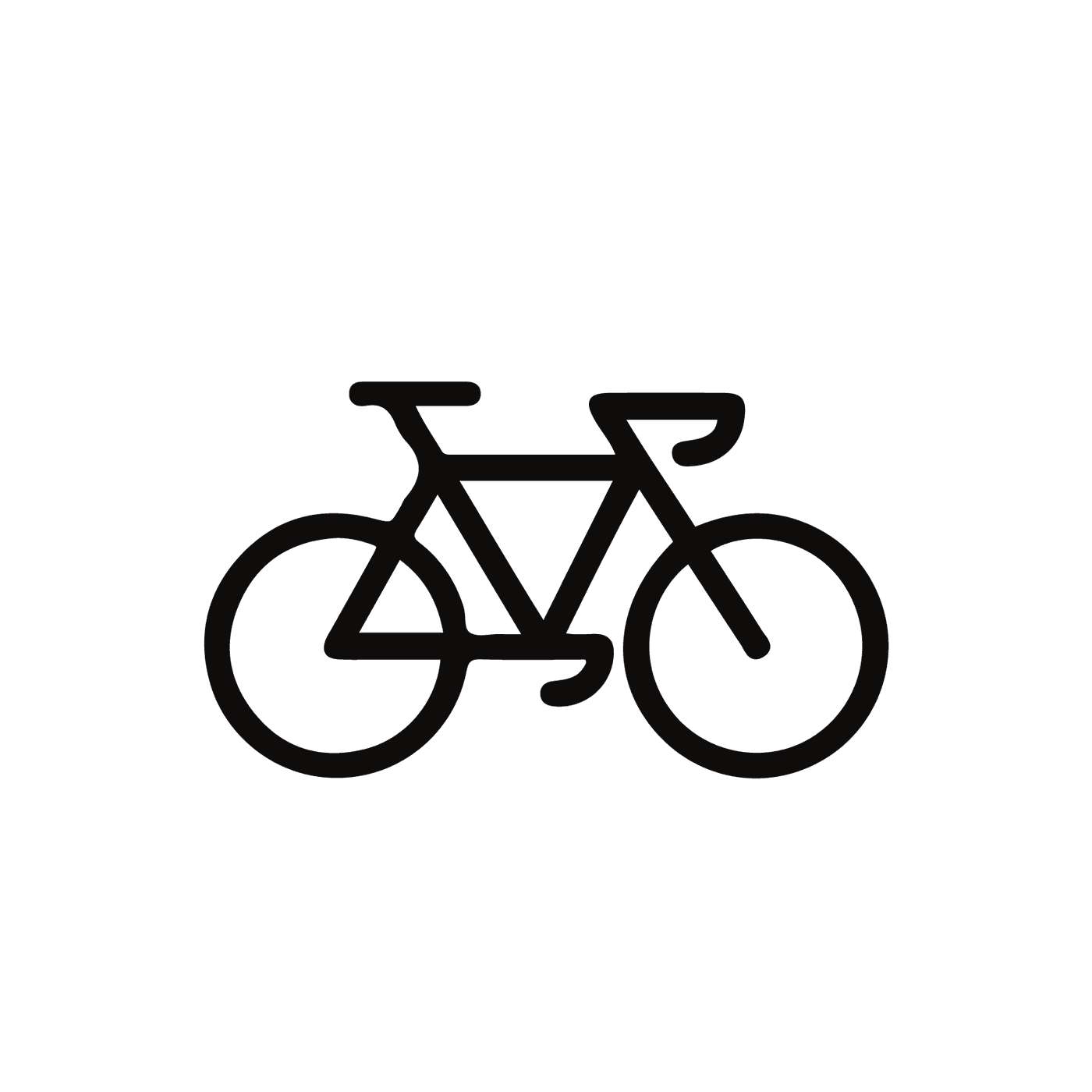 Outlined image of a bicycle with two wheels, handlebars, and frame details.