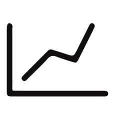 Outlined icon of a line graph with an upward trend, featuring a small dip in the middle.
